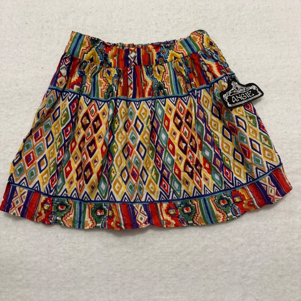 NEW Angie Womens Small Geometric Diamond Print Rayon Mini Skirt Boho